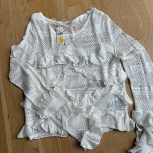 Anthropologie Long Sleeve Ruffle Cream Top NWT M